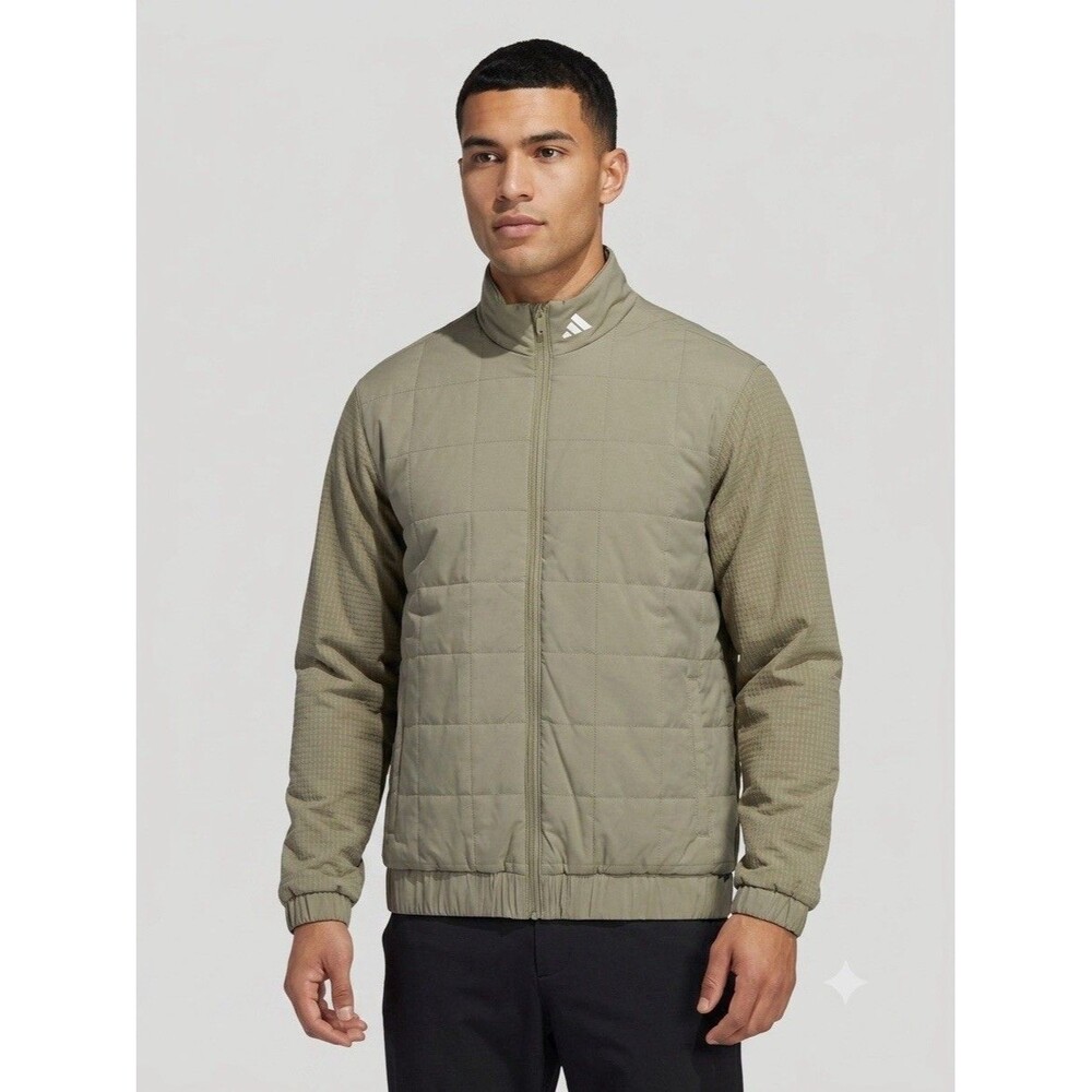 Adidas Men's Quilted Warm Premium Full Zip Puffer Jacket Olive Green Medium